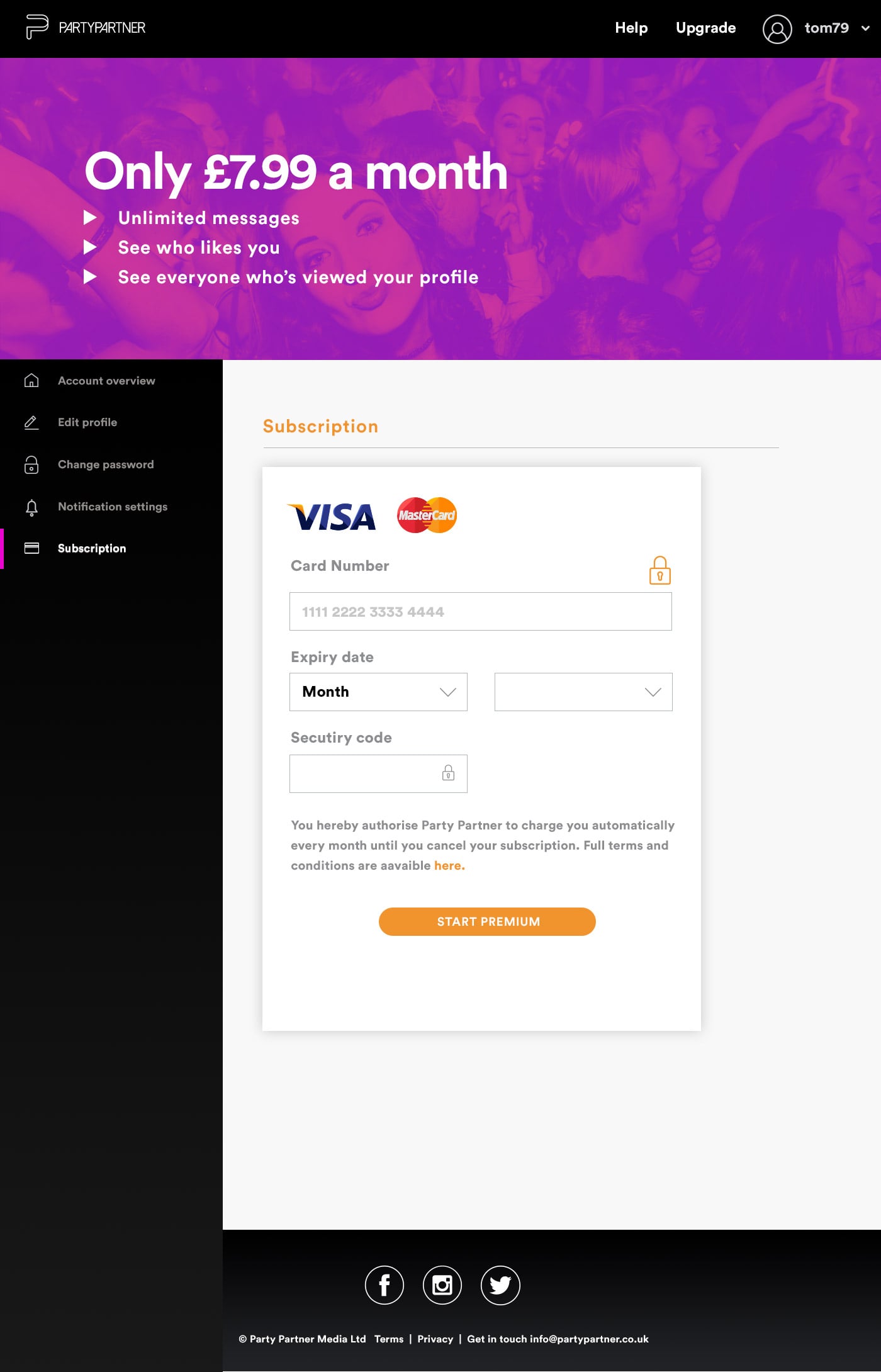 Party Partner website payments page