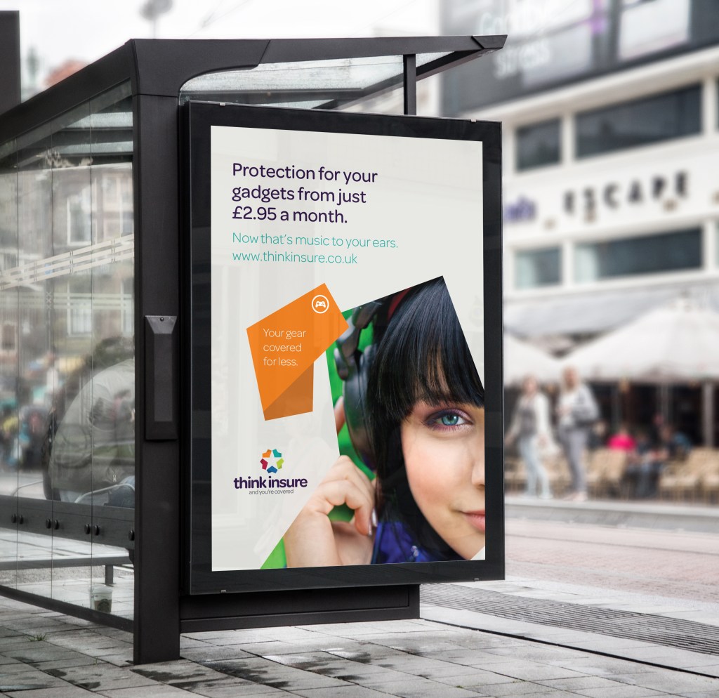 Think Insure logo on poster at bus stop