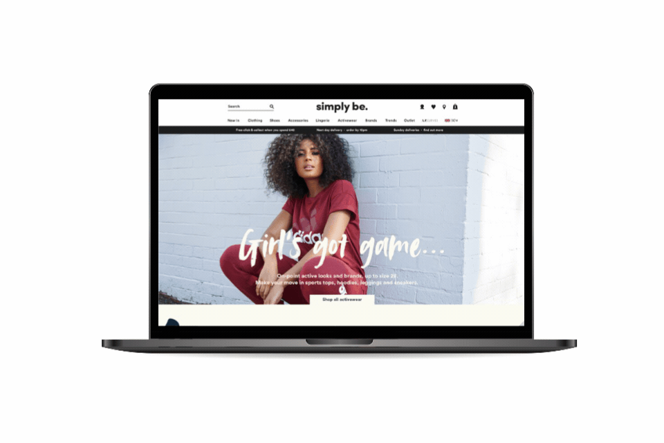 Simply Be adidas landing page animation on laptop