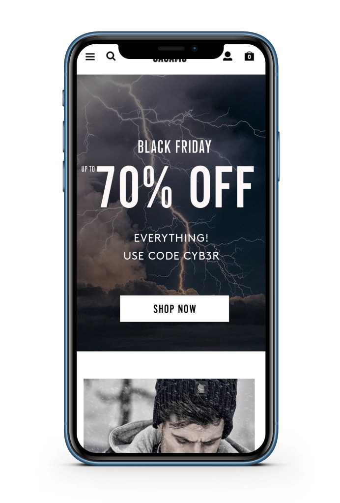 Jacamo Black friday creative on mobile