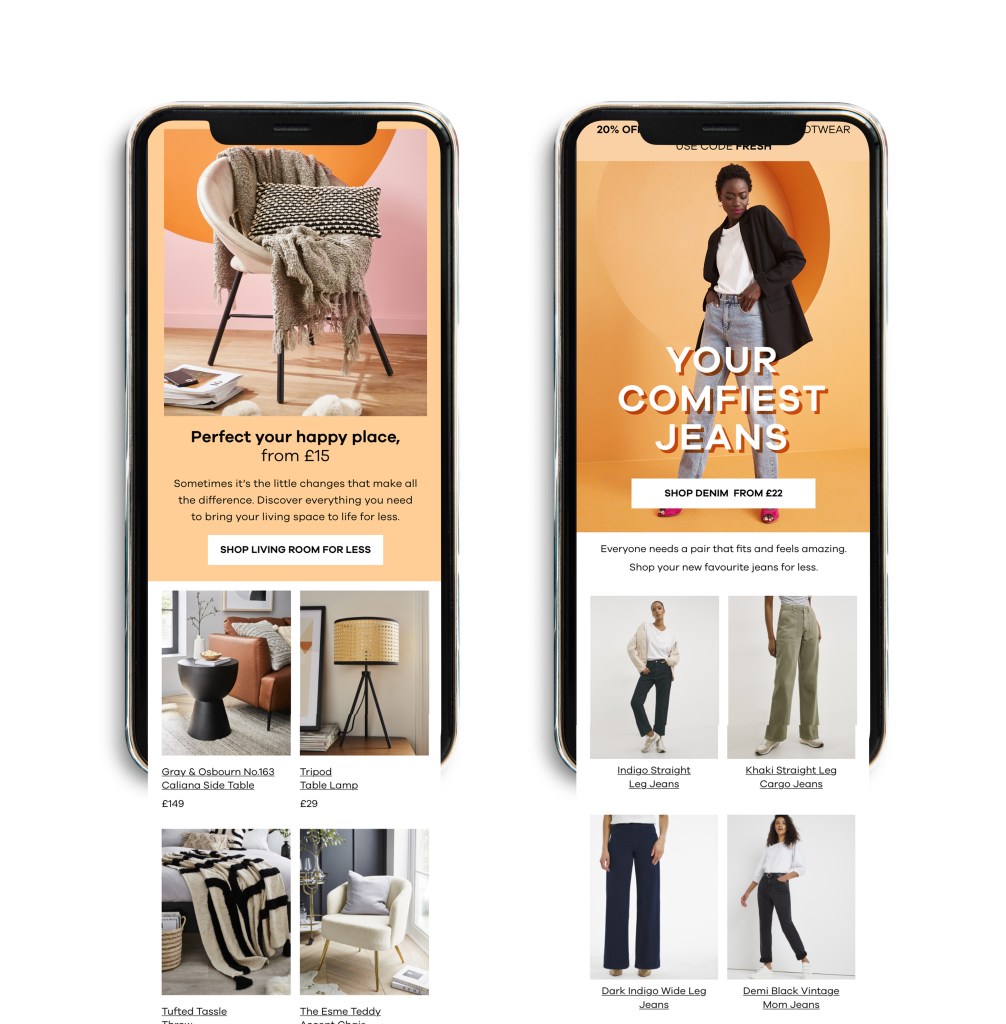 JD Williams emails on mobile screens