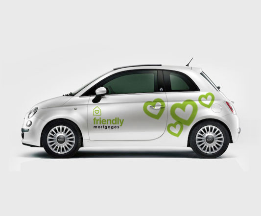 Friendly Mortgages decal on car