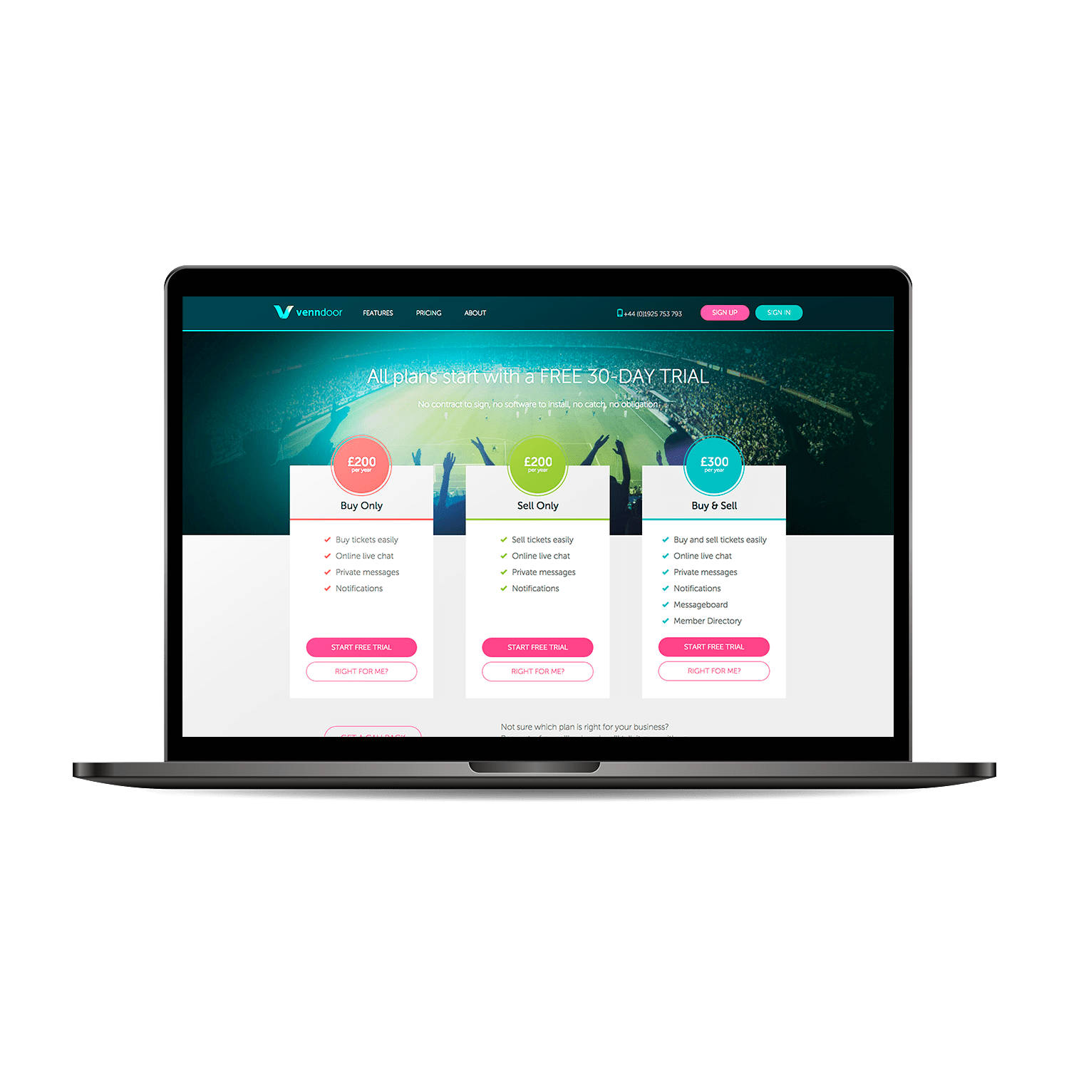 Link to Venndoor page. Venndoor pricing plan on laptop.
