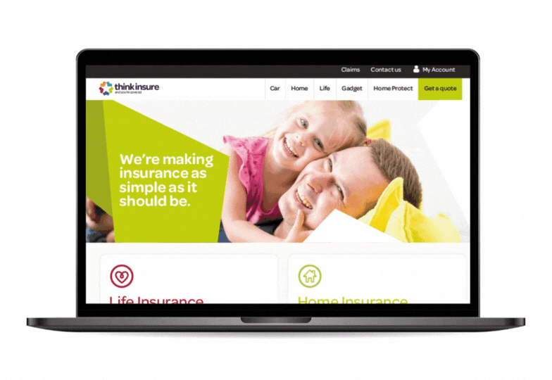 Think Insure home page on laptop